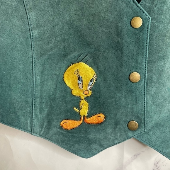 Y2k Loony Tunes Tweety Bird Leather Suede Vest - A40 - Picture 2 of 6